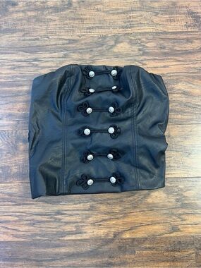 ROMWE Black Strapless Military-Inspired Leather Bustier
